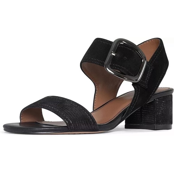 DONALD PLINER Neve Black Suede & Lizard Leather Heeled Sandal Shoes 10 NEW - Picture 1 of 6
